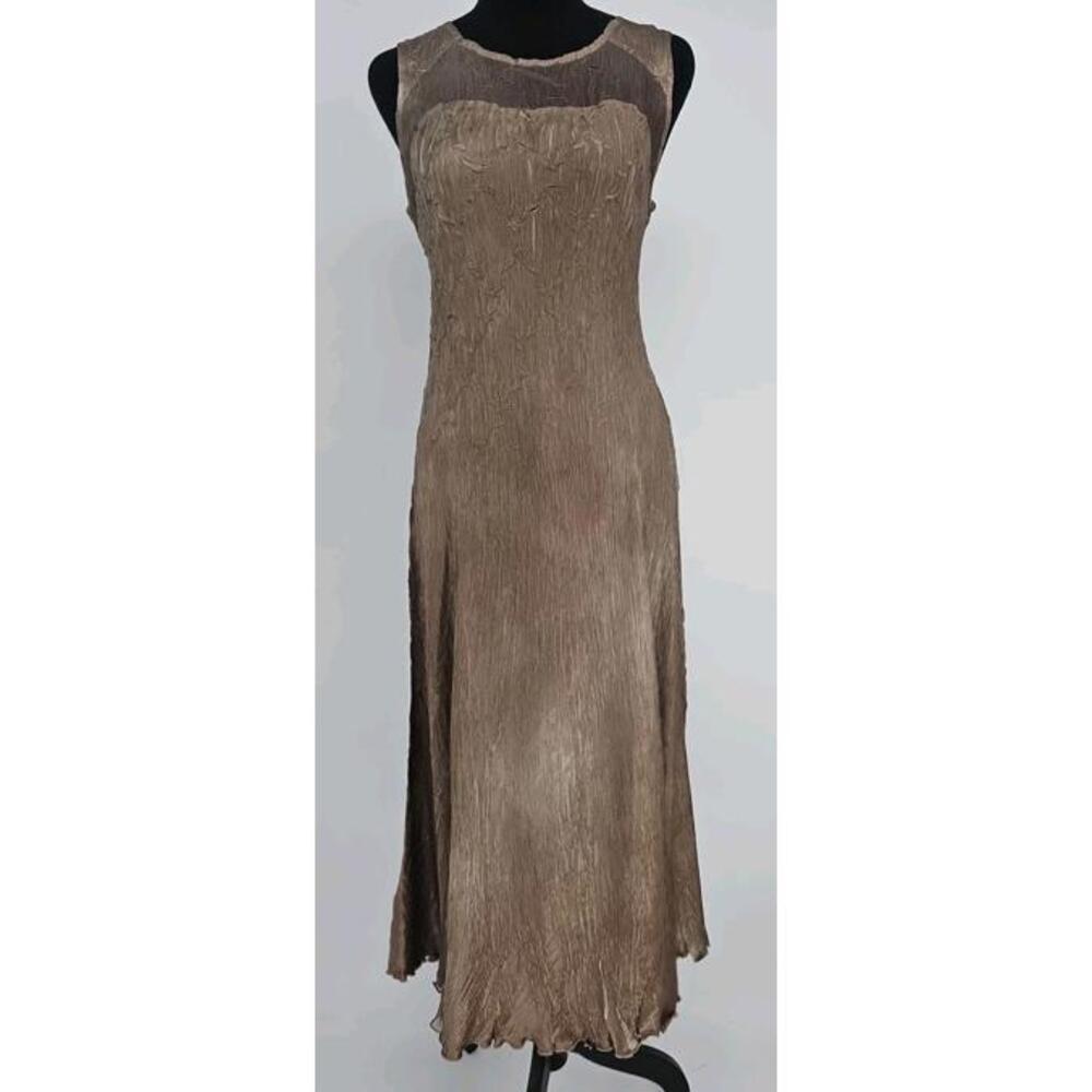 Komarov Gold‎ Crinkle Dress Medium Sheer Panels Ombre Sleeveless